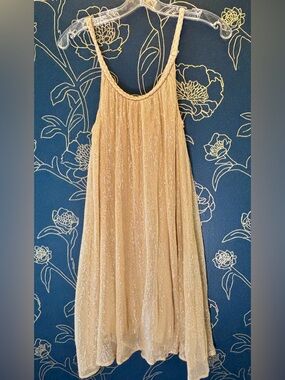 LOVESTRUCK golden flowy SLEEVELESS DRESS metallic sparkle LARGE festival must